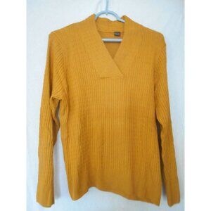 Vintage V Neck Fall Brown Yellow Sweater Sz M 100% cotton cable knit